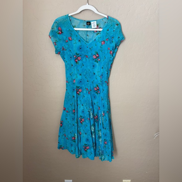 Bila Dresses & Skirts - Bila Small Turquoise Print Hippie Summer V-Neck Mini Dress
